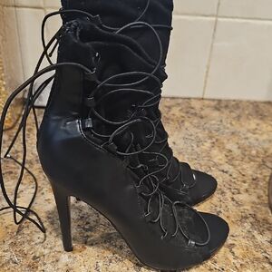 Shoe Dazzle Black Lace-Up Stiletto Ankle Boots